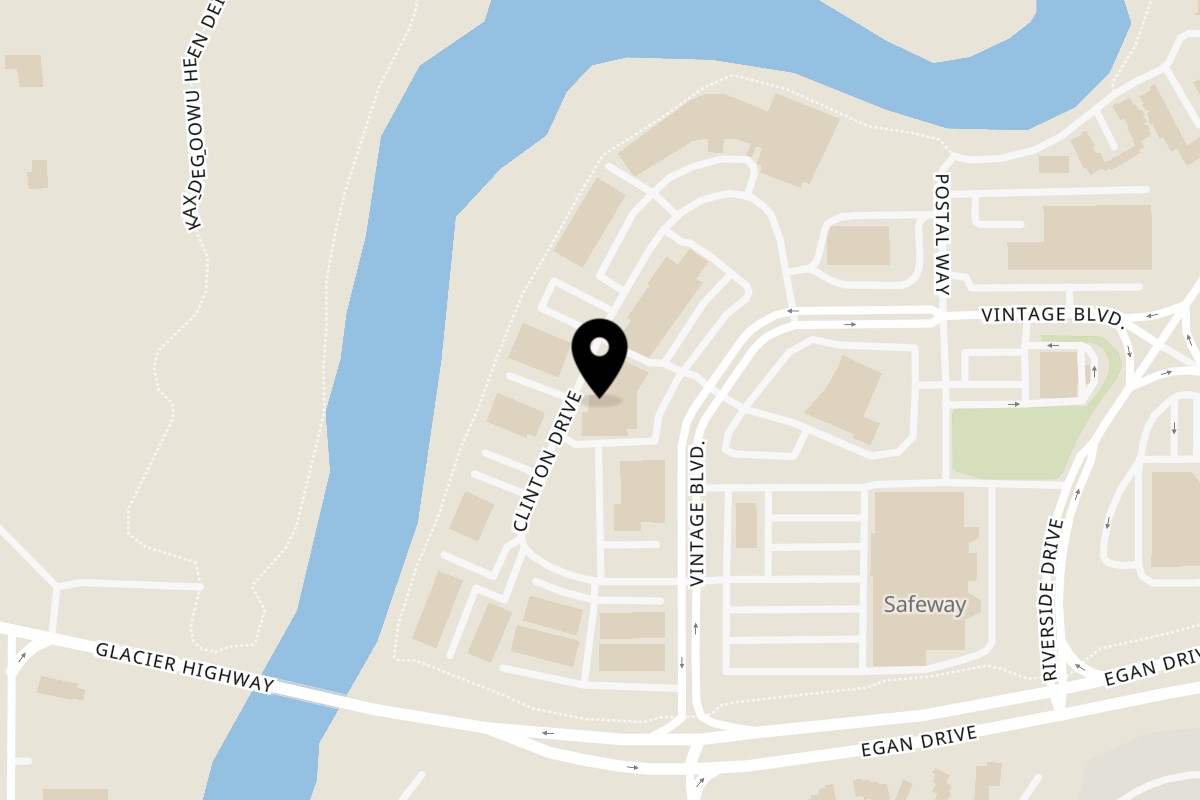 Map showing the location of Adobo Pinoy Kitchen on 3038 Clinton Dr in Juneau